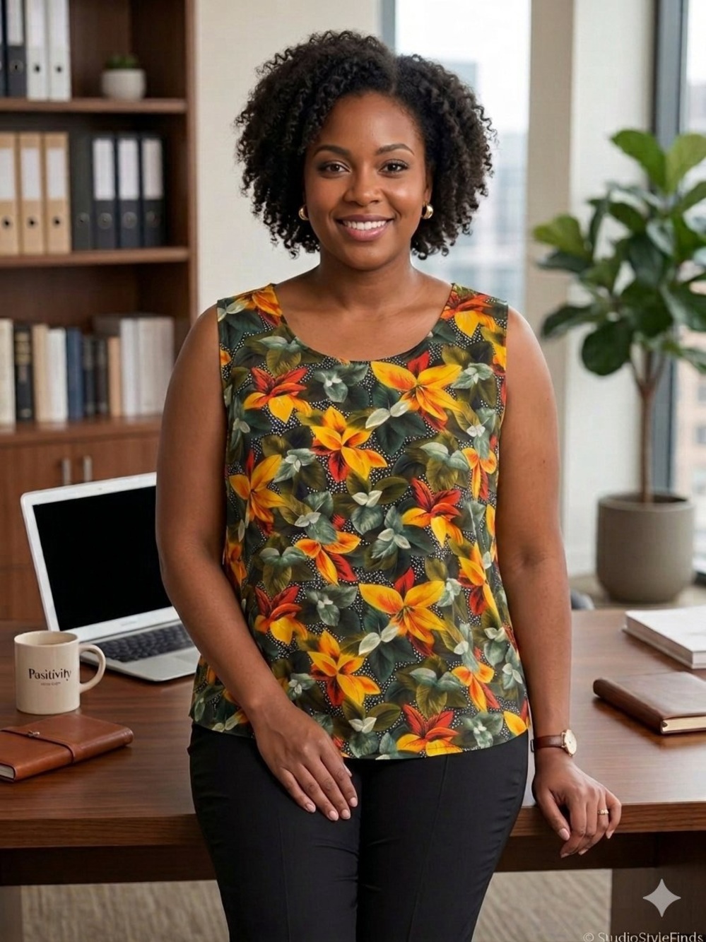 Vintage 2X Valerie Stevens Floral Sleeveless Top Business, Casual, 90s
